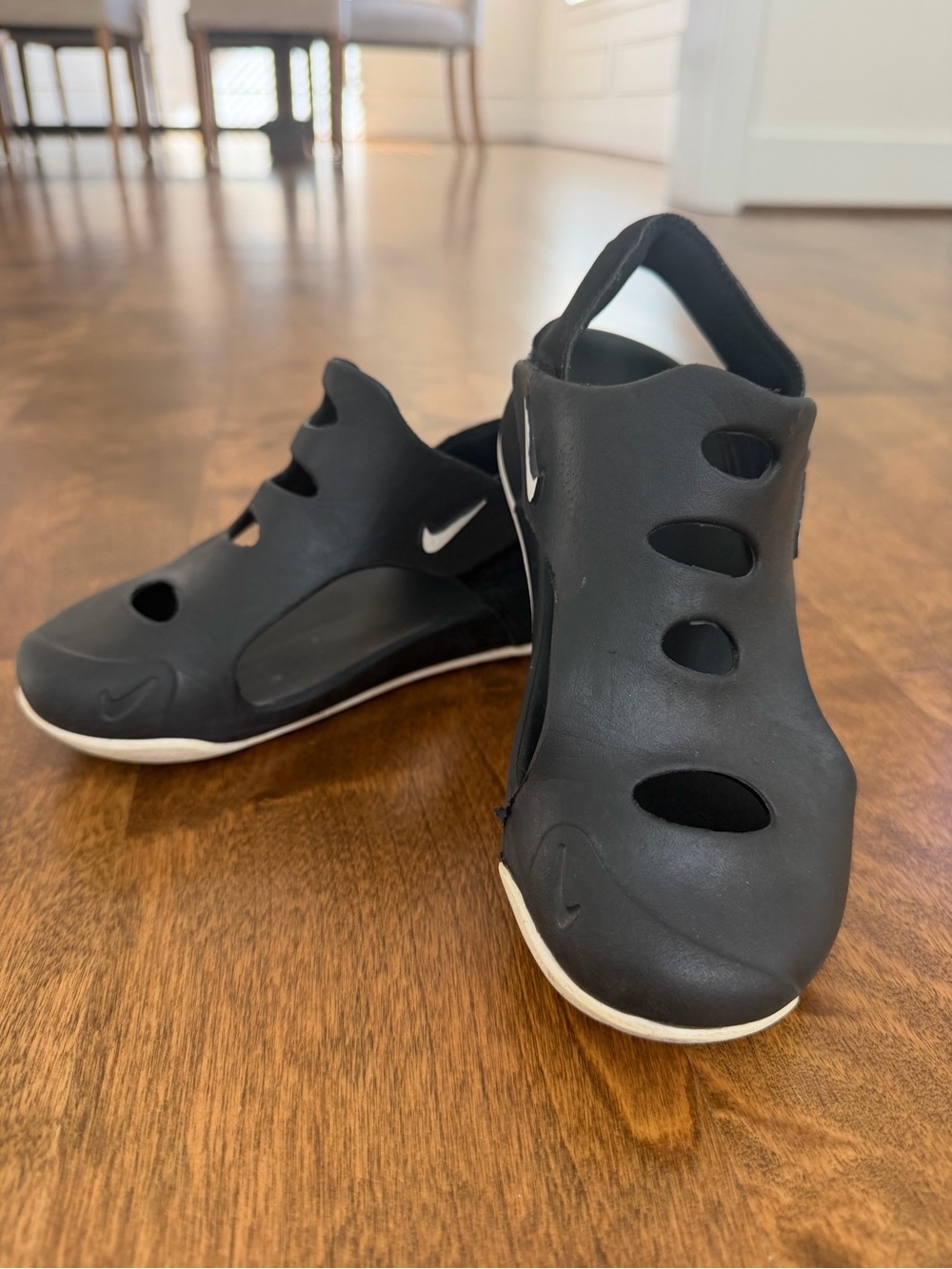 Nike Kids Black Slip-On Ventilated Sandals with White Accents